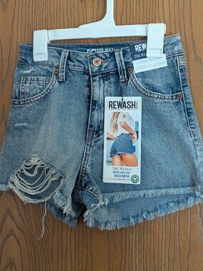 NWT REWASH "the Wedge" Super High Rise Distressed Denim Jean Shorts-0